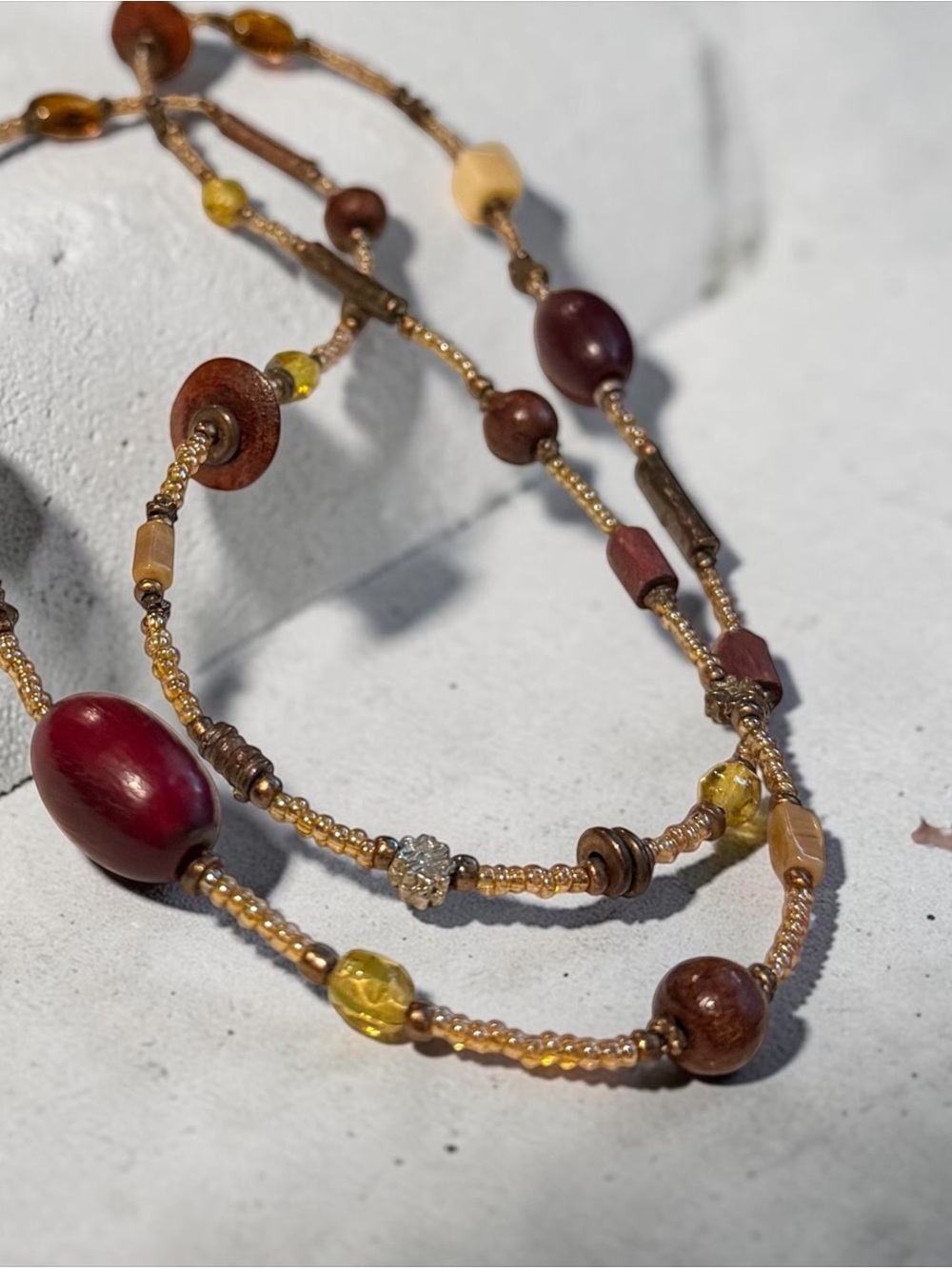 Handcrafted Multicolor Bead Necklace — Brown & Burgundy